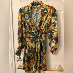 Floral Satin Wrap Dress